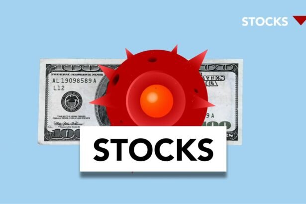 Conceptual image of stock market impact due to COVID-19 with dollar bill.