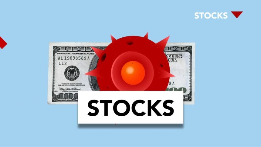 Conceptual image of stock market impact due to COVID-19 with dollar bill.