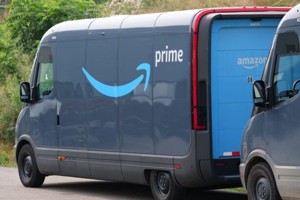 Blue electric delivery vans parked outdoors, highlighting modern urban logistics.