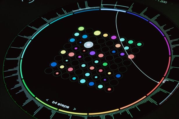 A vibrant, futuristic digital interface with circular patterns, ideal for technology themes.