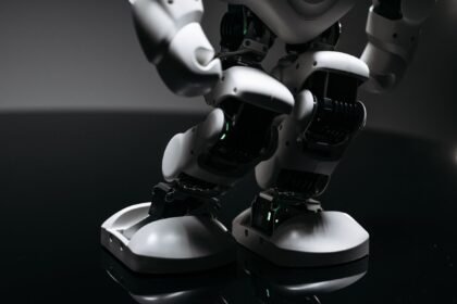 A detailed close-up of a high-tech robotic toy showcasing innovative design in a studio setting.
