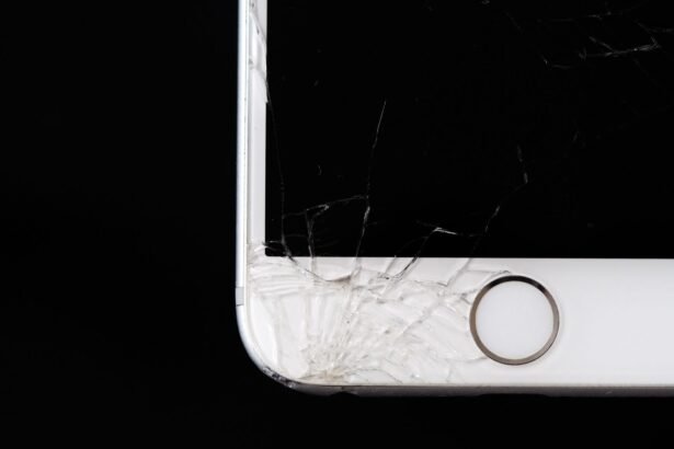 Detailed image of a cracked smartphone screen highlighting damage to the device.