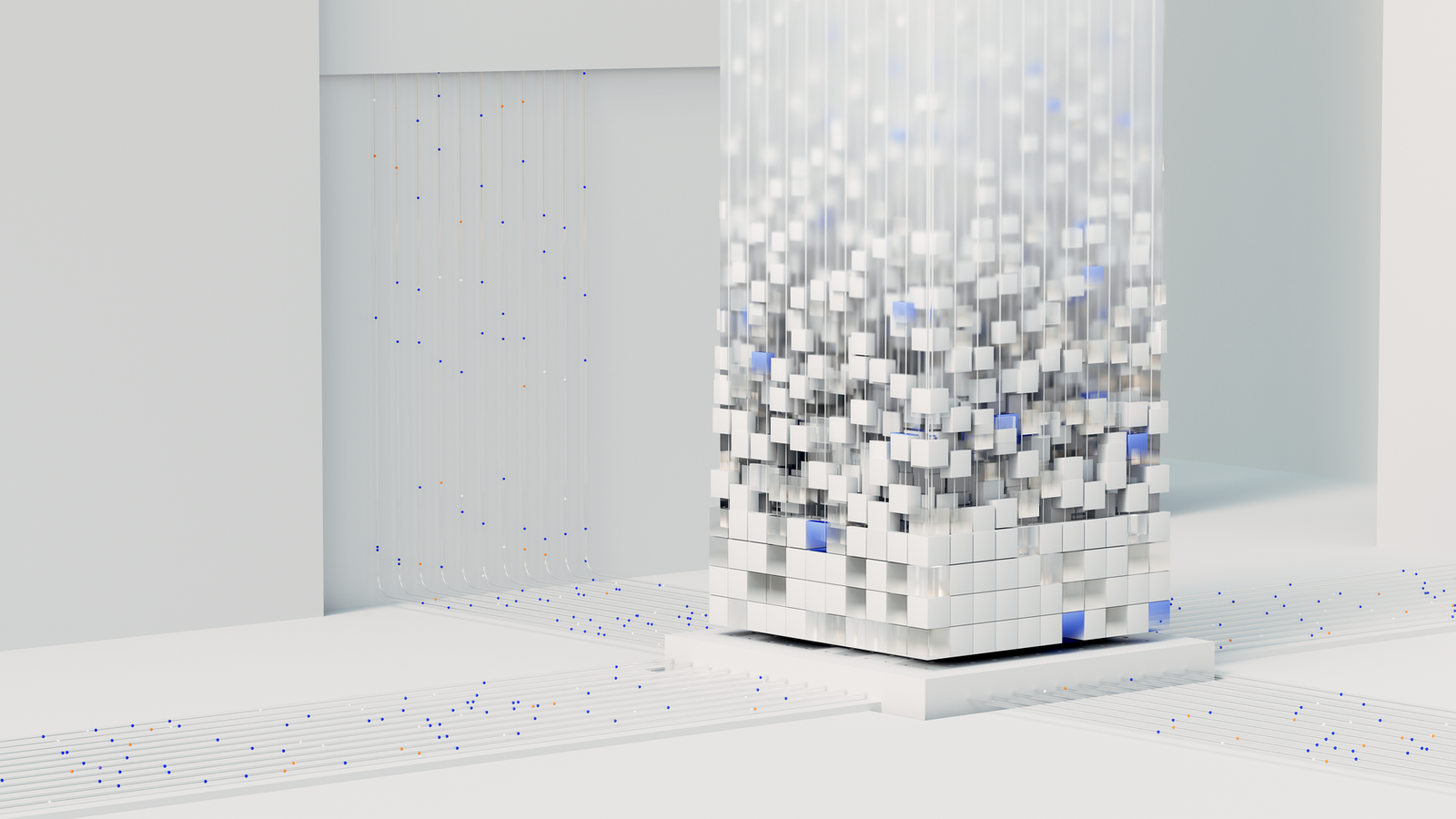 Abstract 3D render visualizing artificial intelligence and neural networks in digital form.