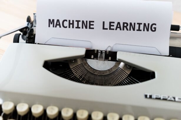 Vintage typewriter displaying 'Machine Learning' text, blending old and new concepts.